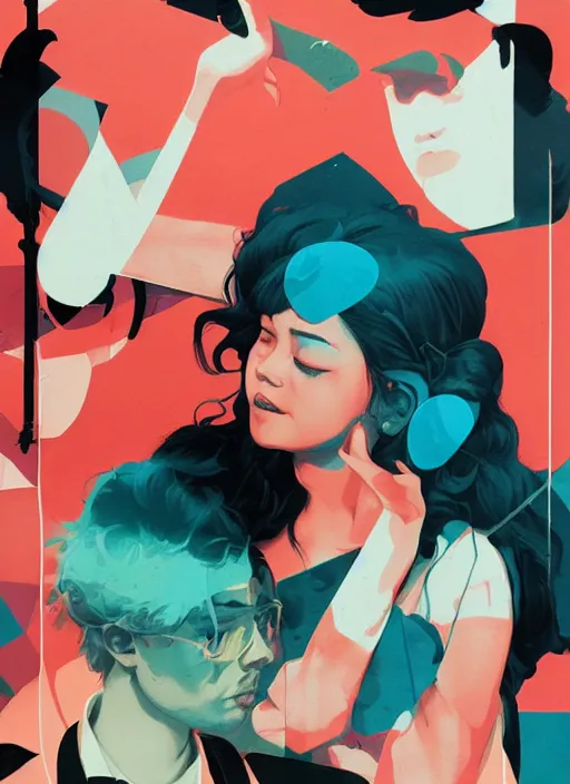 Prompt: Couple in Euphoria by Sachin Teng x Supreme :5 attractive, stylish, designer , asymmetrical, Matte Painting , geometric shapes, hard edges, graffiti, street art:2 Masterpiece, impressive detail, colorful, by Sachin Teng:4