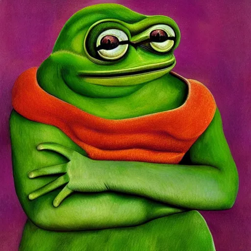 Image similar to pepe the frog by frida kahlo