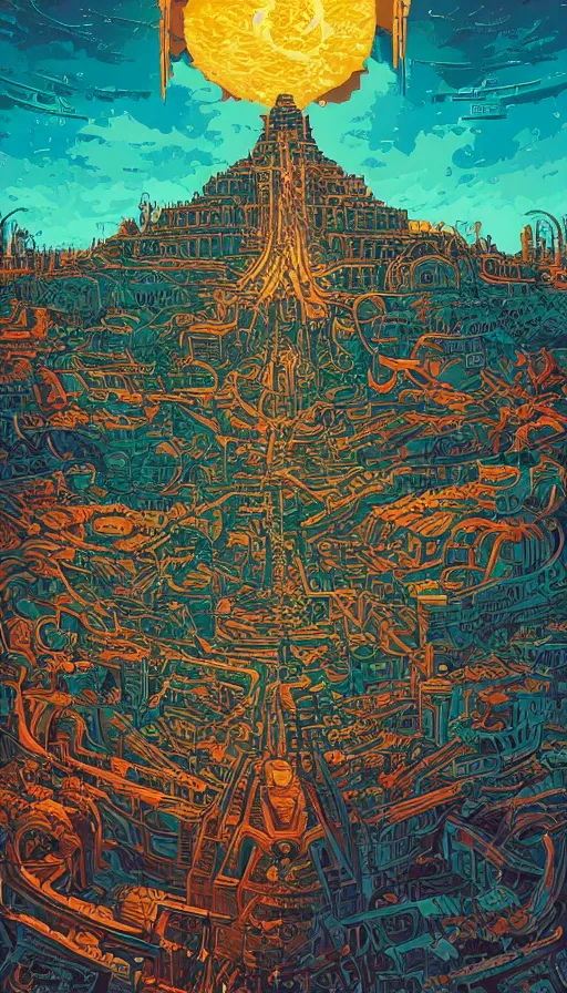 Image similar to The land of the Mayans, italian futurism, Dan Mumford, Josan Gonzalez