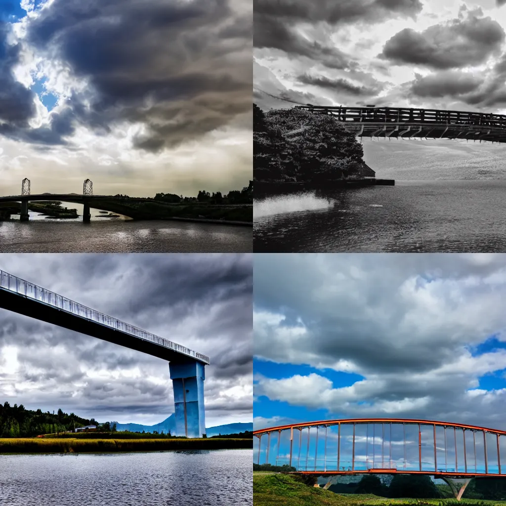 Prompt: Clouds connected with a bridge