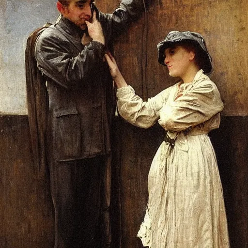 Prompt: worker and actress saying goodbye by alfred stevens