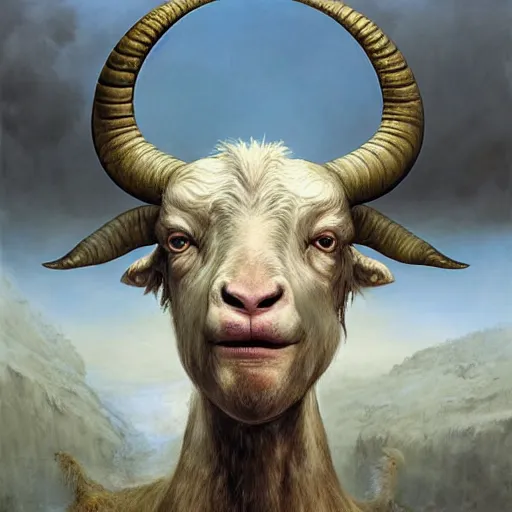 Prompt: vladimir putin, anthropomorphic bald prehistoric goat, vladimir putin hybrid, vladimir putin is mutant, toothless, horror, macabre by donato giancola and greg rutkowski and wayne barlow and zdzisław beksinski, realistic face, digital art