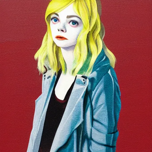 Prompt: Elle Fanning in Bates Motel picture by Sachin Teng, asymmetrical, dark vibes, Realistic Painting , Organic painting, Matte Painting, geometric shapes, hard edges, graffiti, street art:2 by Sachin Teng:4