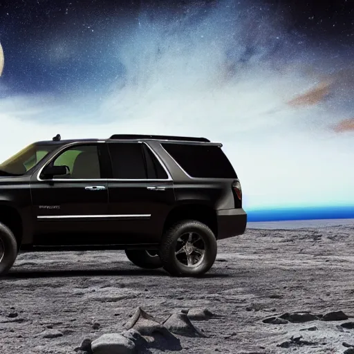 Prompt: a chevy tahoe on the surface of the moon