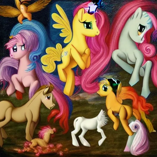 Prompt: my little pony painted in the style of renaissance paintings and lisa frank