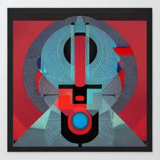 Image similar to flat painting of cyberpunk propaganda dictator poster biomorphic forms, geometric patterning, decorative by marlina vera