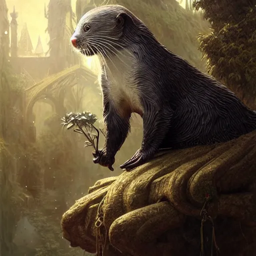 Image similar to A wizard otter, ultra realistic, concept art, intricate details, eerie, highly detailed, photorealistic, octane render, 8k, unreal engine, art by artgerm and greg rutkowski and alphonse mucha