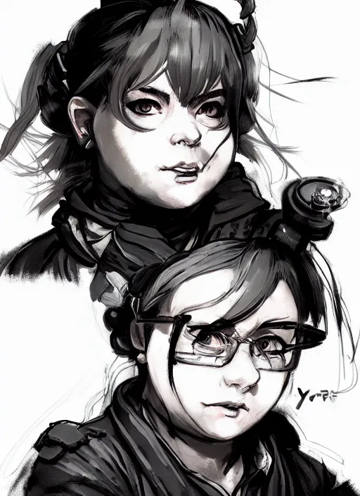 Prompt: portrait of a plumpy female dwarf mechanic in working clothes. in style of yoji shinkawa and hyung - tae kim, trending on artstation, dark fantasy, great composition, concept art, highly detailed, dynamic pose, vibrant colours.