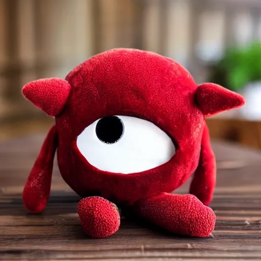 Image similar to adorable strawberry creature with multiple eyes plush toy