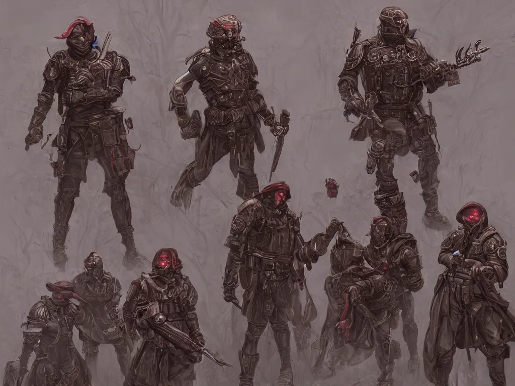 Prompt: A renaissance style soldiers unit in red hoods with dieselpunk-style exoskeletons, armed with edged weapons, battles otherworldly werewolf monsters between mystical misty swamps. Style as if Dan Mumford and Steven Belledin make game in Unreal Engine, photorealism, colorful, finalRender iridescent fantasy concept art 8k resolution concept art ink drawing volumetric lighting bioluminescence, plasma, neon, brimming with energy, electricity, power, Colorful Sci-Fi Steampunk Biological Living, cel-shaded, depth, particles, lots of reflective surfaces, subsurface scattering