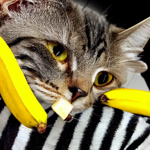 Prompt: cat eating banana