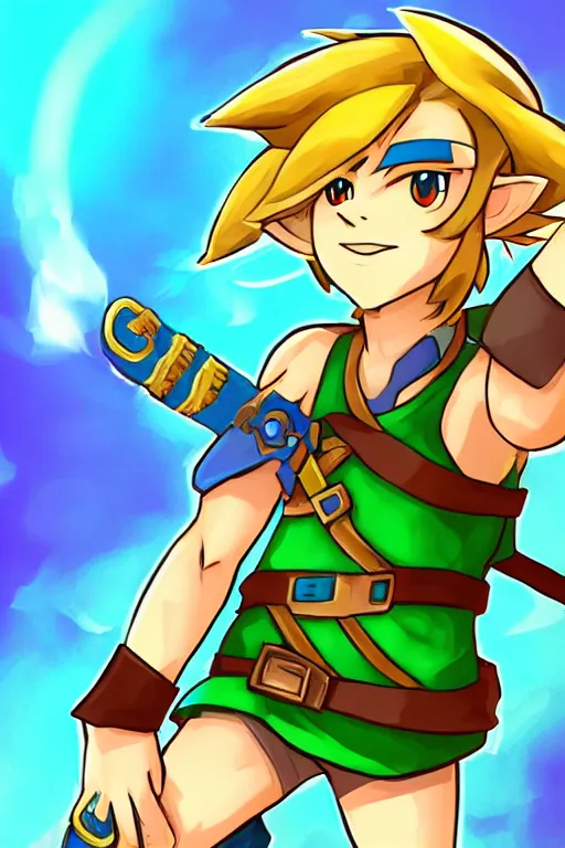 Image similar to an in game portrait of link from pokemon sun, pokemon sun art style.