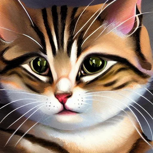 Prompt: a painting of cute tabby cat, a digital painting by nyuju stumpy brown, featured on pixiv, furry art, detailed painting, digital painting, speedpainting