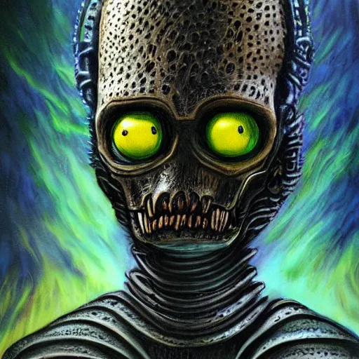 Prompt: Bart Simpson in the style of Giger’s Alien detailed oil painting concept art hd
