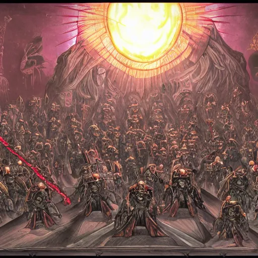 Prompt: illustration. a billion psykers lined to be sacrificed to the emperor.
