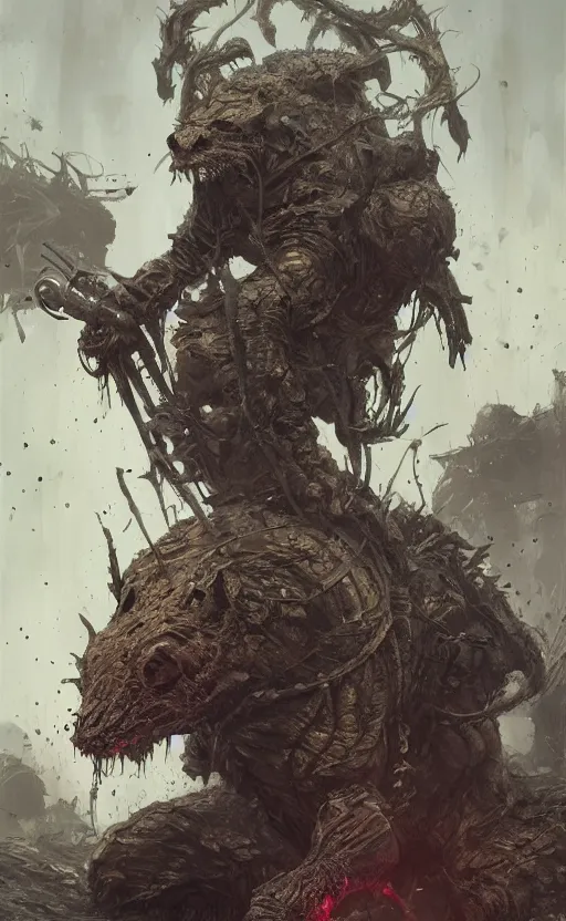 Prompt: rats of swamp with gatling, front game card, drark, marvel comics, dark, intricate, highly detailed, smooth, artstation, digital illustration by ruan jia and mandy jurgens and artgerm and wayne barlowe and greg rutkowski and zdislav beksinski