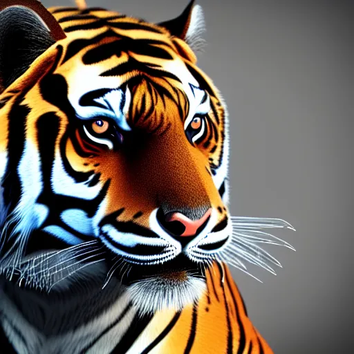 Prompt: painted portrait of a tiger in a black suit, ultra detail, ultra realistic, unreal engine, 8 k