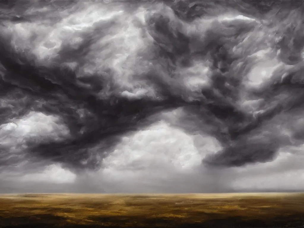 Image similar to very detailed, dark super storm, hyper realistic david holland clouds, impressive, magical, very atmospheric, fog, cinematic, deep, very high complexity, stunning, dramatic masterpiece, iridescent, chiaroscuro, in the style of laura den hertog and michael creese, very detailed. 4 k