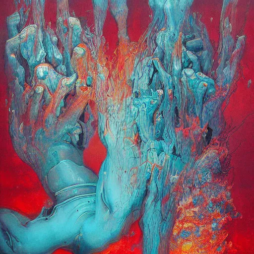 Prompt: a devouring abstract splatters of paint in the style of francis bacon, engulfing flames in the style of james jean, surreal, beksinski, high detailed