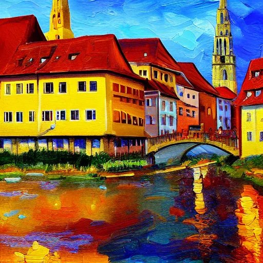 Image similar to a beautiful impasto oil painting of the city of regensburg, ratisbona, digital art