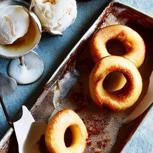 Image similar to baked apple rings with cinnamon and ice-cream, Michelin star, award winning