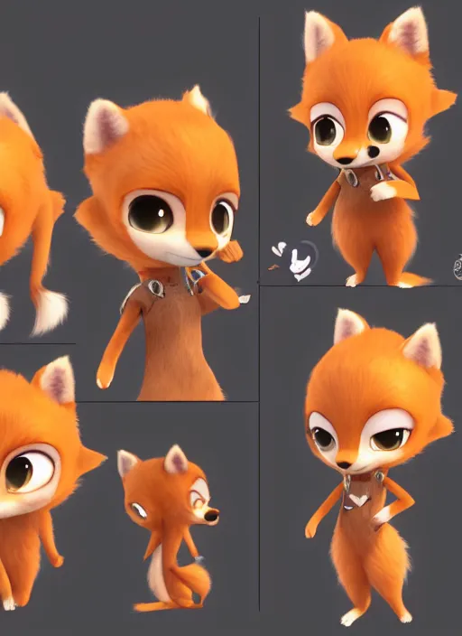 Image similar to female furry mini cute style, character adoptable, highly detailed, rendered, ray - tracing, cgi animated, 3 d demo reel avatar, style of maple story and zootopia, maple story fox girl, orange fox, dark skin, cool clothes, soft shade, soft lighting