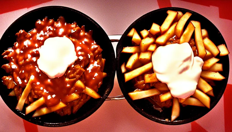Prompt: poutine ( the canadian meal ) from mount doom, volcano texture, lava texture, fire texture