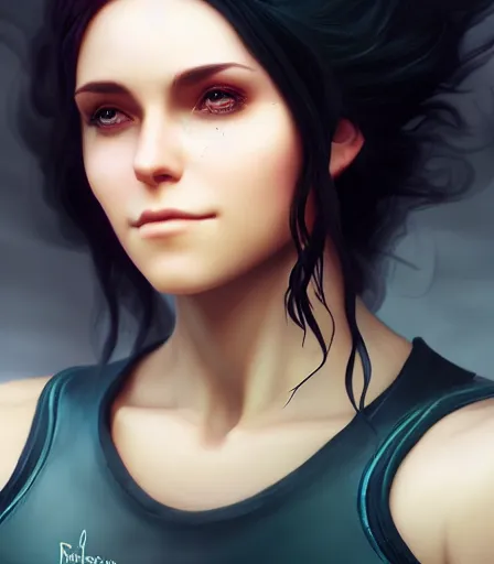 Prompt: beautiful portrait of a gorgeous personal trainer who looks like Yennefer of Vengerberg , character design by charlie bowater, ross tran, artgerm, and makoto shinkai, detailed, soft lighting, rendered in octane