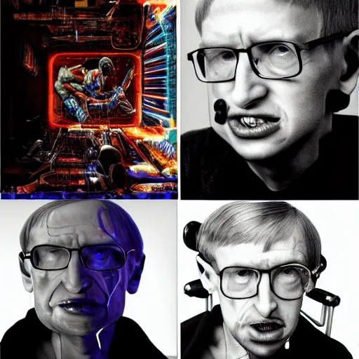 Image similar to steven hawking as a cyborg, cyberpunk, highly detailed, mega detailed