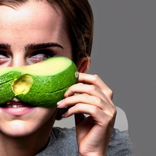 Image similar to photograph of emma watson with avocado skin, anthropomorphic