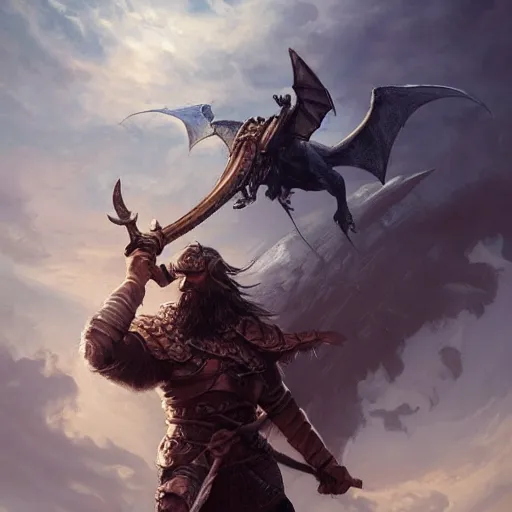 Image similar to a viking man flies aboard a dragon over the white house, in his hands he holds the severed head of donald trump, highly detailed, concept art, art by wlop and artgerm and greg rutkowski, masterpiece, trending on artstation 8 k