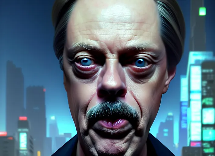 Prompt: a film still portrait of steve buscemi wizard, finely detailed features, closeup of face, cinematic lighting, perfect art, night cyberpunk city, intricate, anime, gapmoe grimdark, artstation, trending on pixiv fanbox, painted by greg rutkowski makoto shinkai takashi takeuchi studio ghibli, akihiko yoshida, 4 k