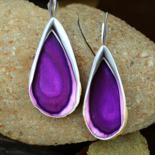 Prompt: carved quahog shell jewelry purple stains