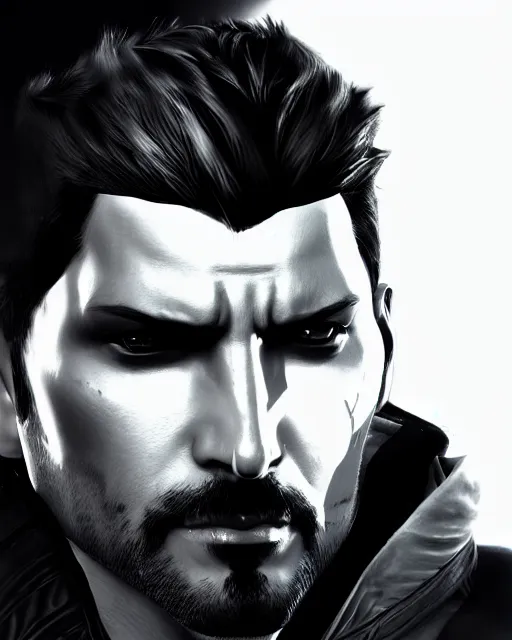 Prompt: portrait of adam jensen, artstation trending, deviantart, highly detailed, focus, smooth, by hirohiko araki, yoshitaka amano