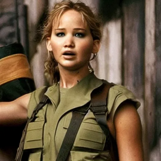 Prompt: Promo picture of Jennifer Lawrence in GI Jane remake (2029)