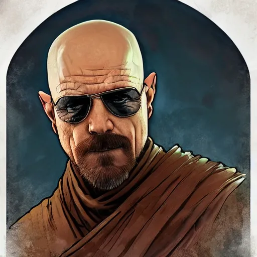 Image similar to Heisenberg as Kratos, highly detailed, digital painting, artstation, concept art, smooth, sharp focus, illustration, ArtStation, art by artgerm and greg rutkowski and alphonse mucha and J. C. Leyendecker and Edmund Blair Leighton and Katsuhiro Otomo and Geof Darrow and Phil hale and Ashley wood and Ilya repin and Charlie Bowater