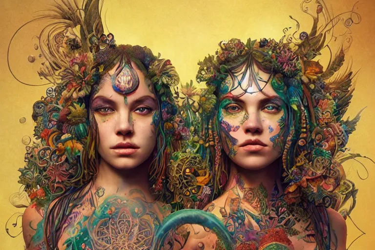 Image similar to a centered full body render of alluring festival hippies with tribal tattoos surrounded by a underwater ink pour and flowing liquid galium and sacred geometry, perfect face, powerful, cinematic, beautifully lit, by artgerm, by karol bak, by donato giancola, 3 d, trending on artstation, octane render, 8 k