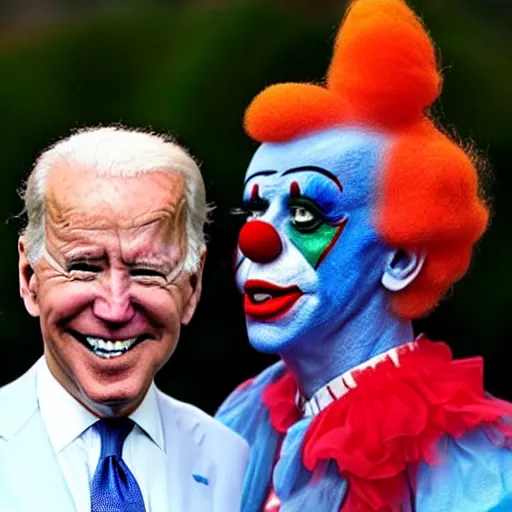 Image similar to Joe Biden with clown make-up all over his face