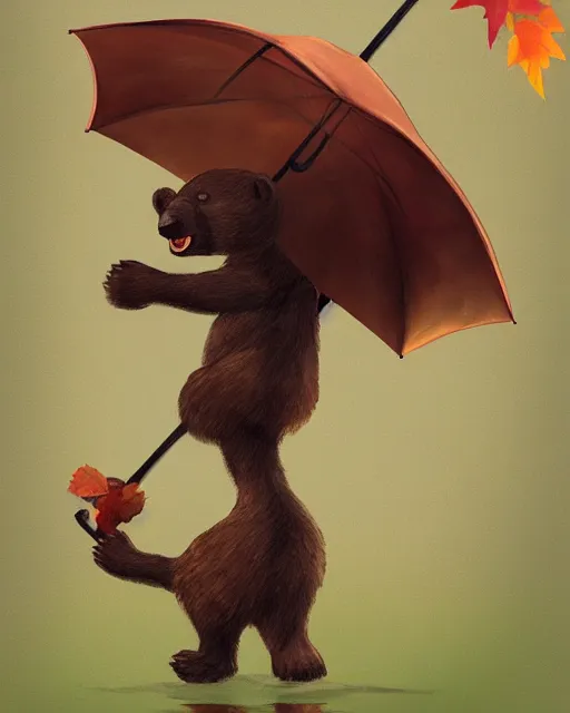 Image similar to autumn a bear with an umbrella by samuel smith trending on artstation