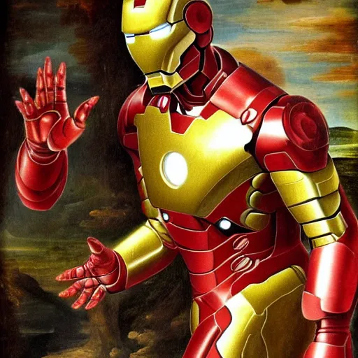 Prompt: renaissance painting of iron man as a dog