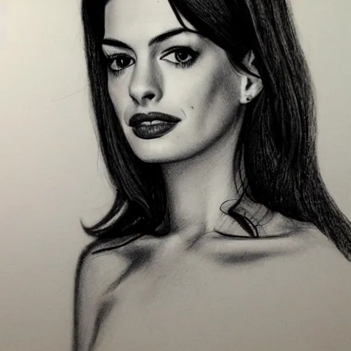 Image similar to a pencil sketch of anne hathaway