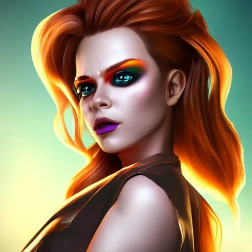 Image similar to half - electric woman, cute - fine - face, pretty face, oil slick hair, realistic shaded perfect face, extremely fine details, realistic shaded lighting, character design by riot games