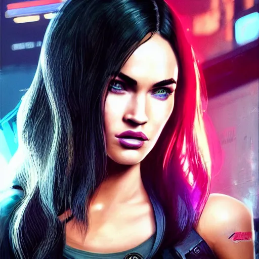 Image similar to Megan Fox portrait, Cyberpunk 2077 style