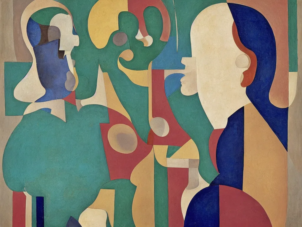 Image similar to portrait of a man head with hans arp sculpture. lapis lazuli, malachite, turqouise, gold. painting by piero della francesca, balthus, agnes pelton