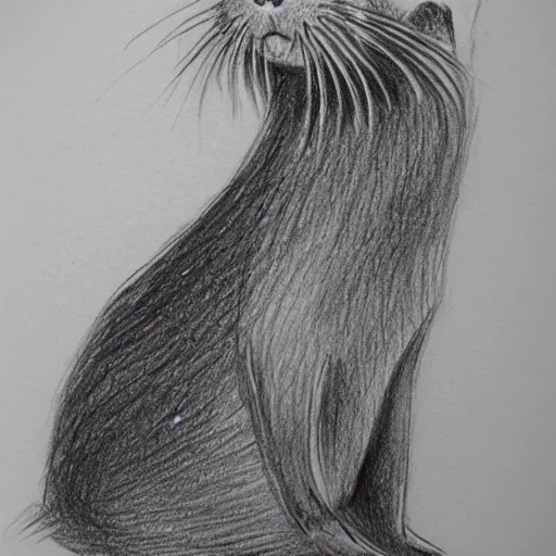 Image similar to an otter in a dress, pencil drawing