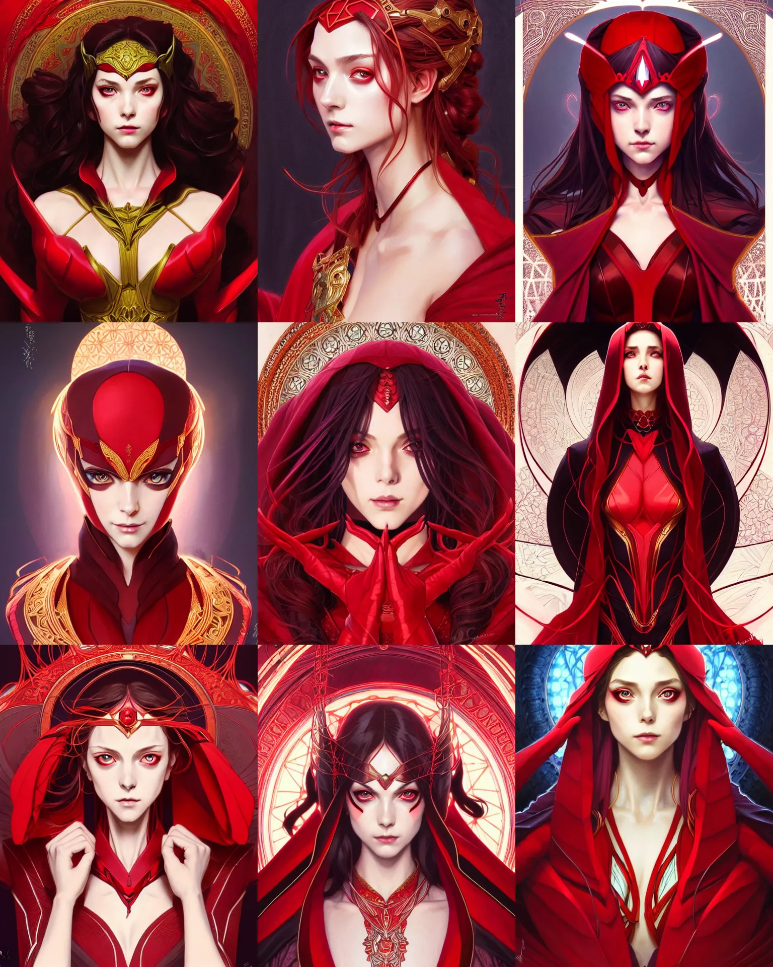 Prompt: symmetry!!!!!! beautiful anime scarlet witch close portrait, wearing ornate clothing, ultra detailed, elegant, soft, expressive real eyes, anime, dynamic lighting, digital art, digital painting, artstation, wlop, sharp focus, illustration, art by artgerm and greg rutkowski and alphonse mucha, 8 k