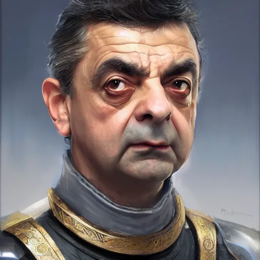 Image similar to rowan atkinson as a realistic fantasy d & d knight, closeup portrait art by donato giancola and greg rutkowski, realistic face, digital art, trending on artstation