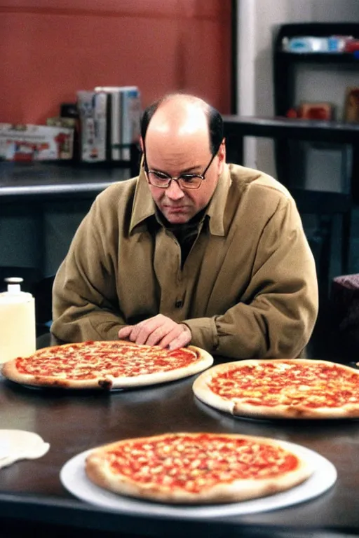 Image similar to George Costanza eating pizza