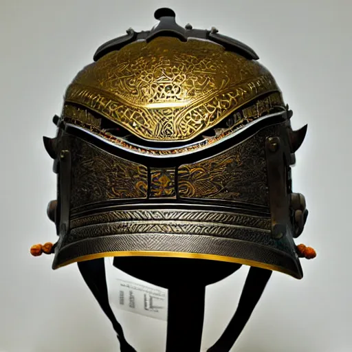 Prompt: japanese samurai helmet, intricate detail, full shot, museum lighting, ultra detailed,