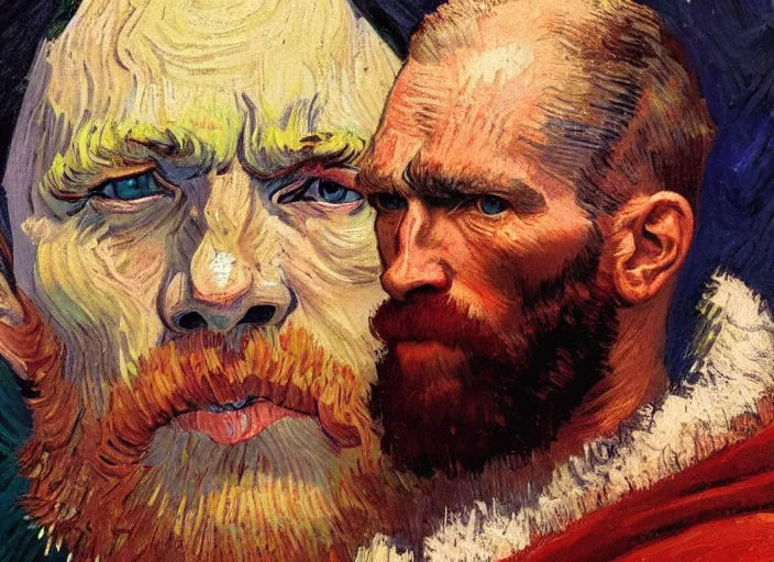 Prompt: a highly detailed beautiful portrait of van gogh as kratos, by gregory manchess, james gurney, james jean